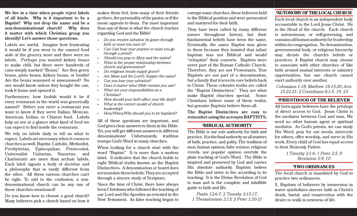 Baptist Distinctives Brochure