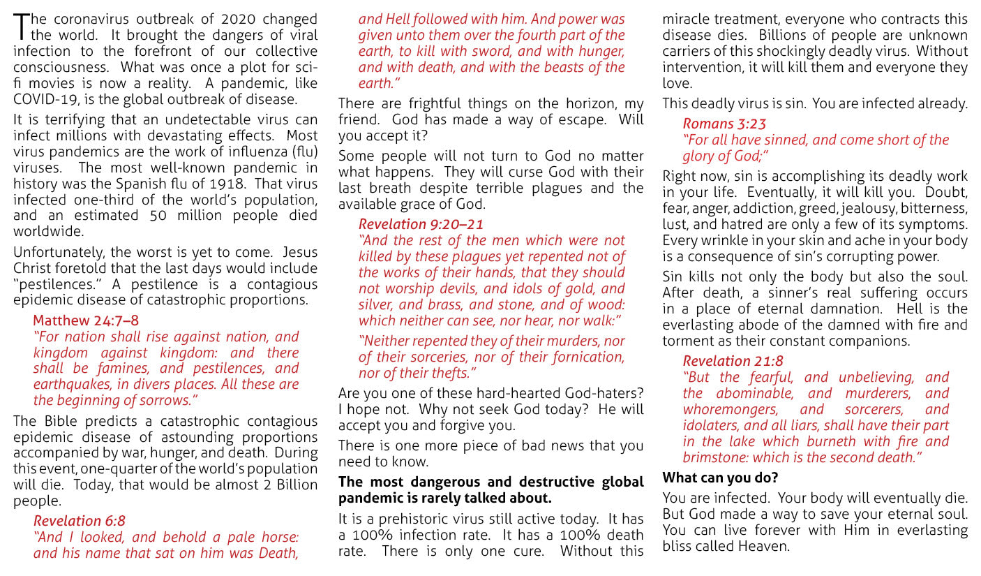 Escape Global Pandemic Gospel Tract - Customized