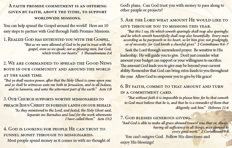 Faith Promise Missions Bulletin Insert - 100 count