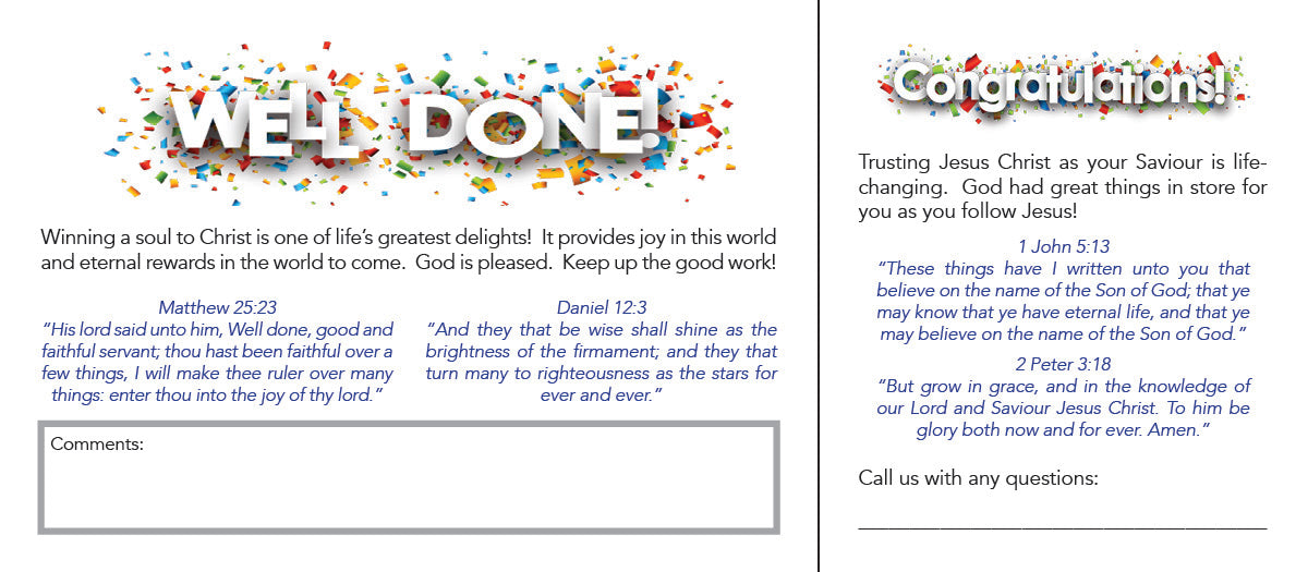 Soul-Winning Convert Card with Spiritual Birth Certificate - 100 Count